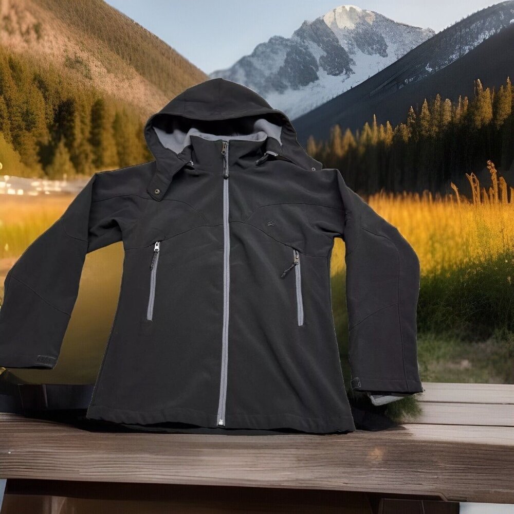 ✅Snozu Women’s Sz LARGE Black Fleece Lined Hooded Jacket Lightweight Soft-shell
